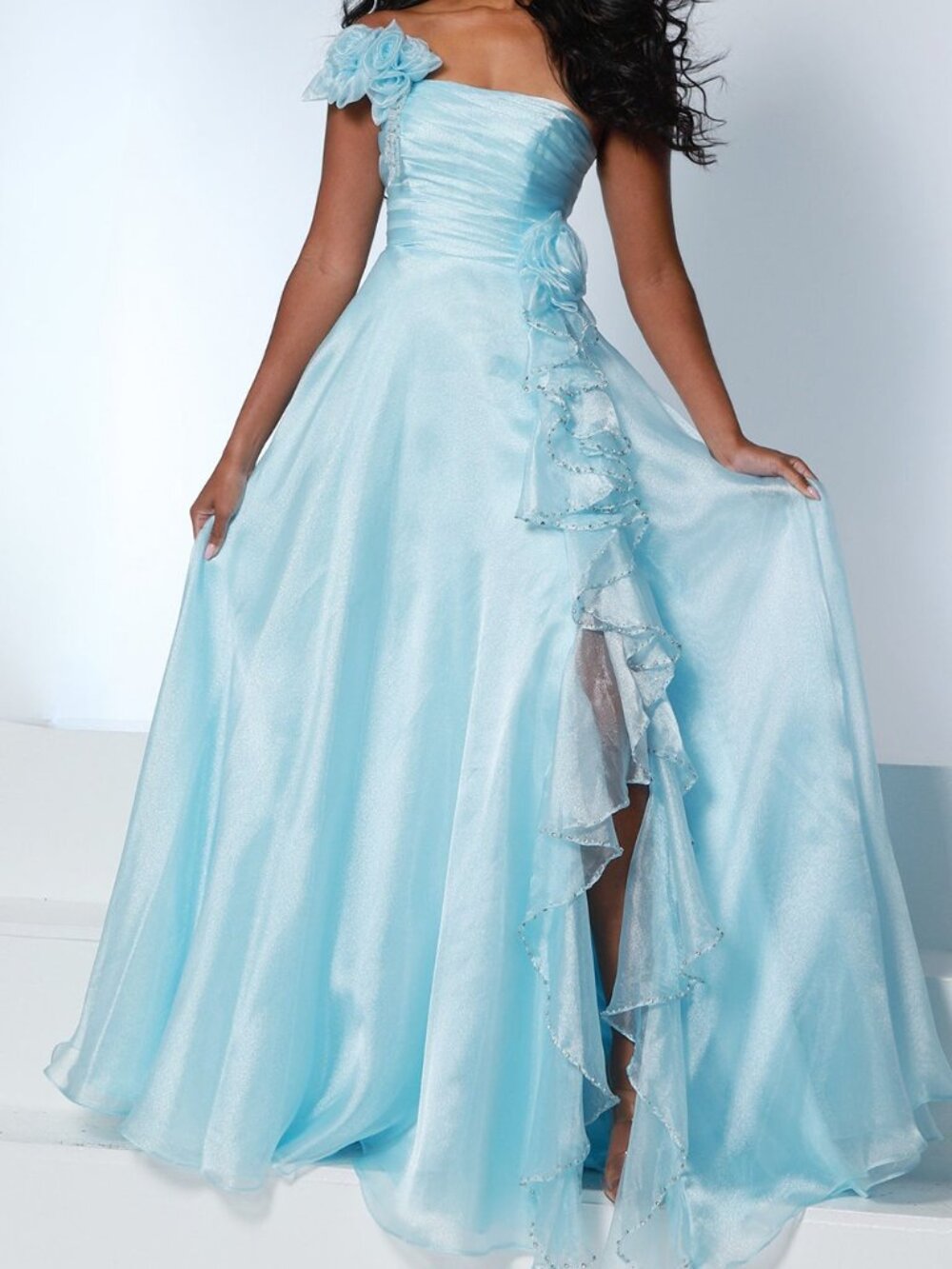 NWT Johnathan Kayne 3267 Floral Ruffle Ballgown Formal Gown Ice Blue size 8
